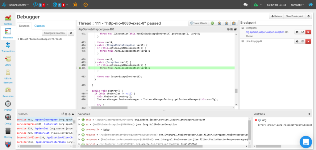 Debugger Window in FusionReactor