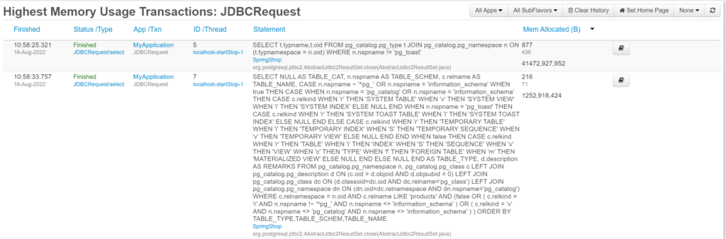 See Heap Allocation for individual SQL statements