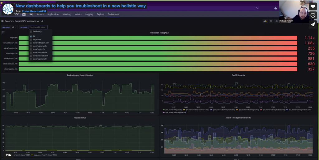 Monitoring your application for peace of mind Having insight into our request performance is vital when looking at the overall performance of our application. Using our request dashboard enables us to get a good overall view of the vital KPI’s Throughput per page Request durations Top requests Errors Of cause, you need to be able to filter down by application or even by transaction and that is very easily done. The request dashboard gives you everything you need on a daily basis to know that your application is performing as it should.
